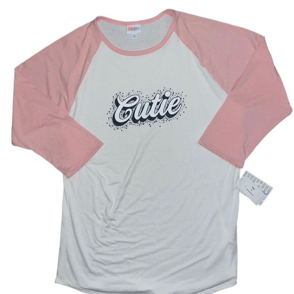 LuLaRoe Women’s XL Randy White & Pink Baseball Tee Raglan Mid-Length Sleeves - Picture 5 of 15